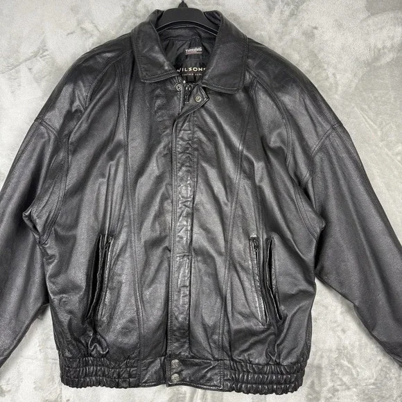 Wilsons Leather Experts Men's XLT Thinsulate 3M Heavy Zip Jacket Black‎ VTG - Picture 2 of 15